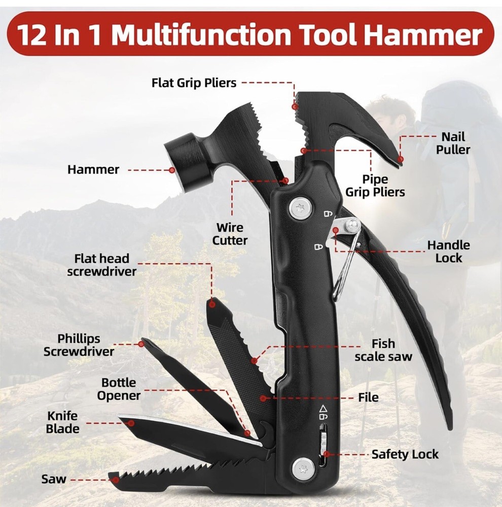 Hammer Multi Tool Camping Accessories Survival Gear Multi Tools With Nylon Case