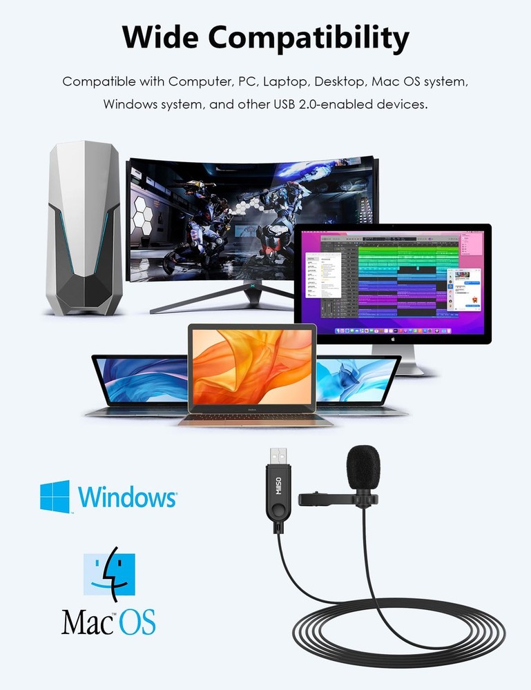 USB PC Microphone Plug & Play Omnidirectional External Lavalier Mini USB Micr...