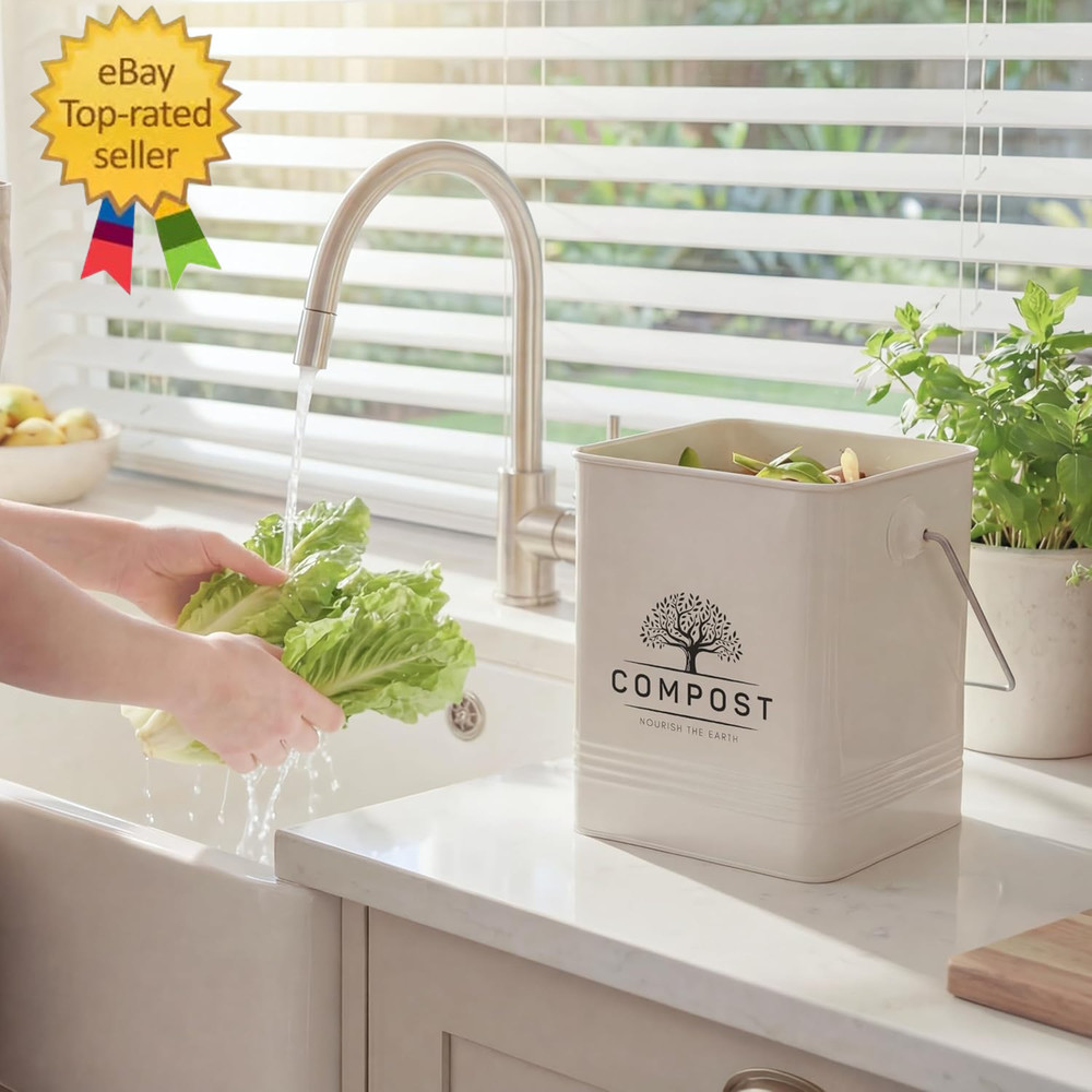 Kitchen Compost Bin, 1.7 Gallon Countertop Compost Bin with Lid, Indoor Compost