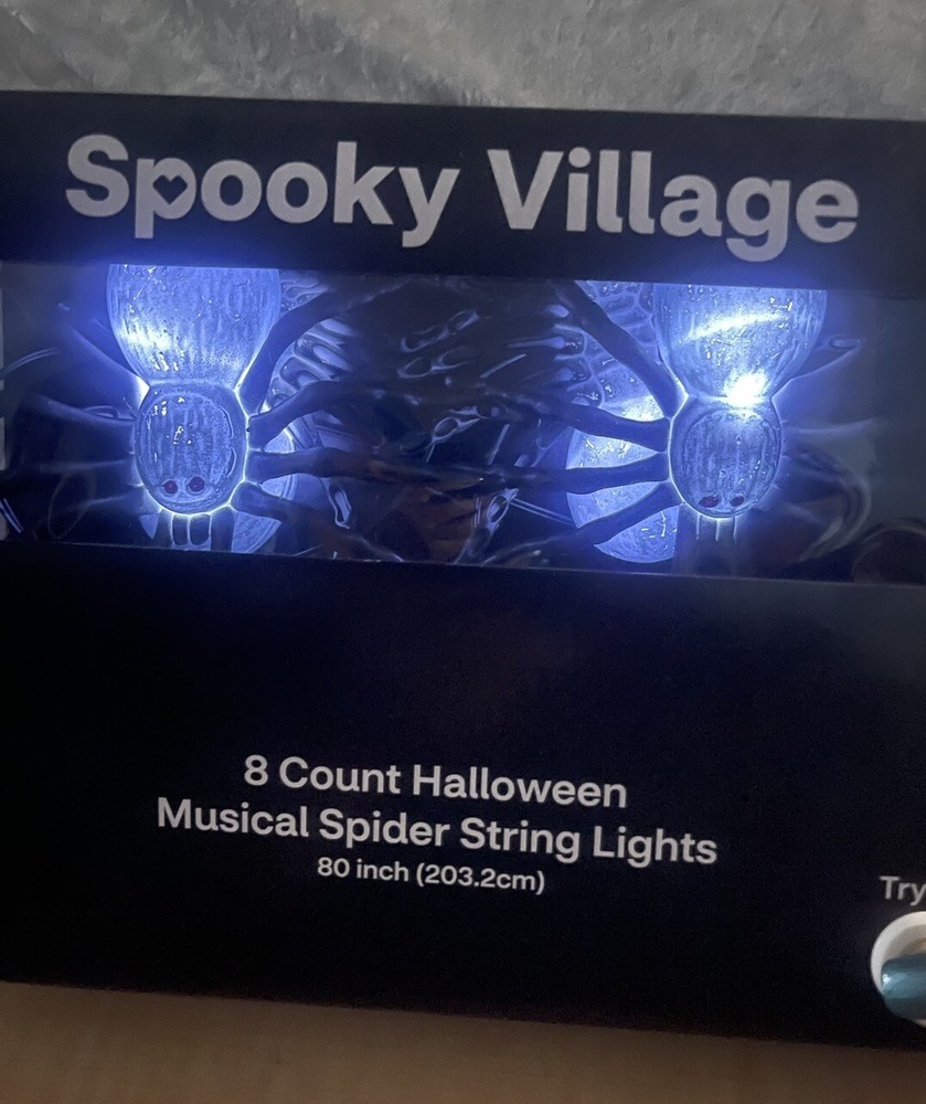 🆕 Spooky Village 8 Count Musical Spider String Lights Black