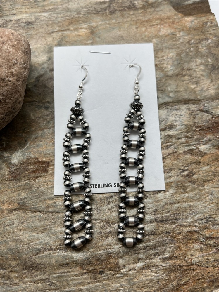 Sterling Silver Pearls Bead Earrings.
