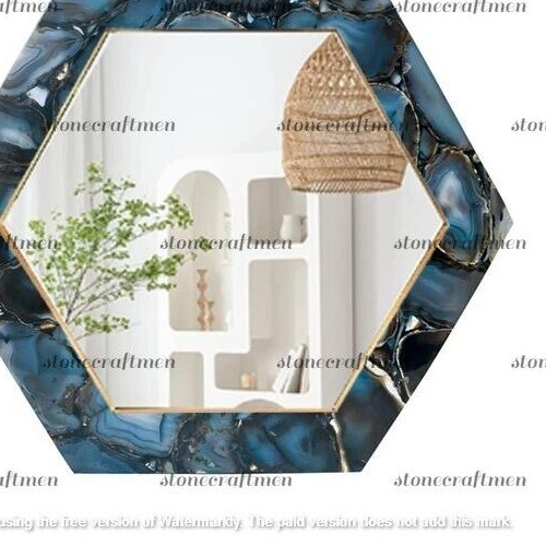Blue Agate Geode Wall Mirror/Decorative Modern Stone Bedroom Wall Hanging Mirror