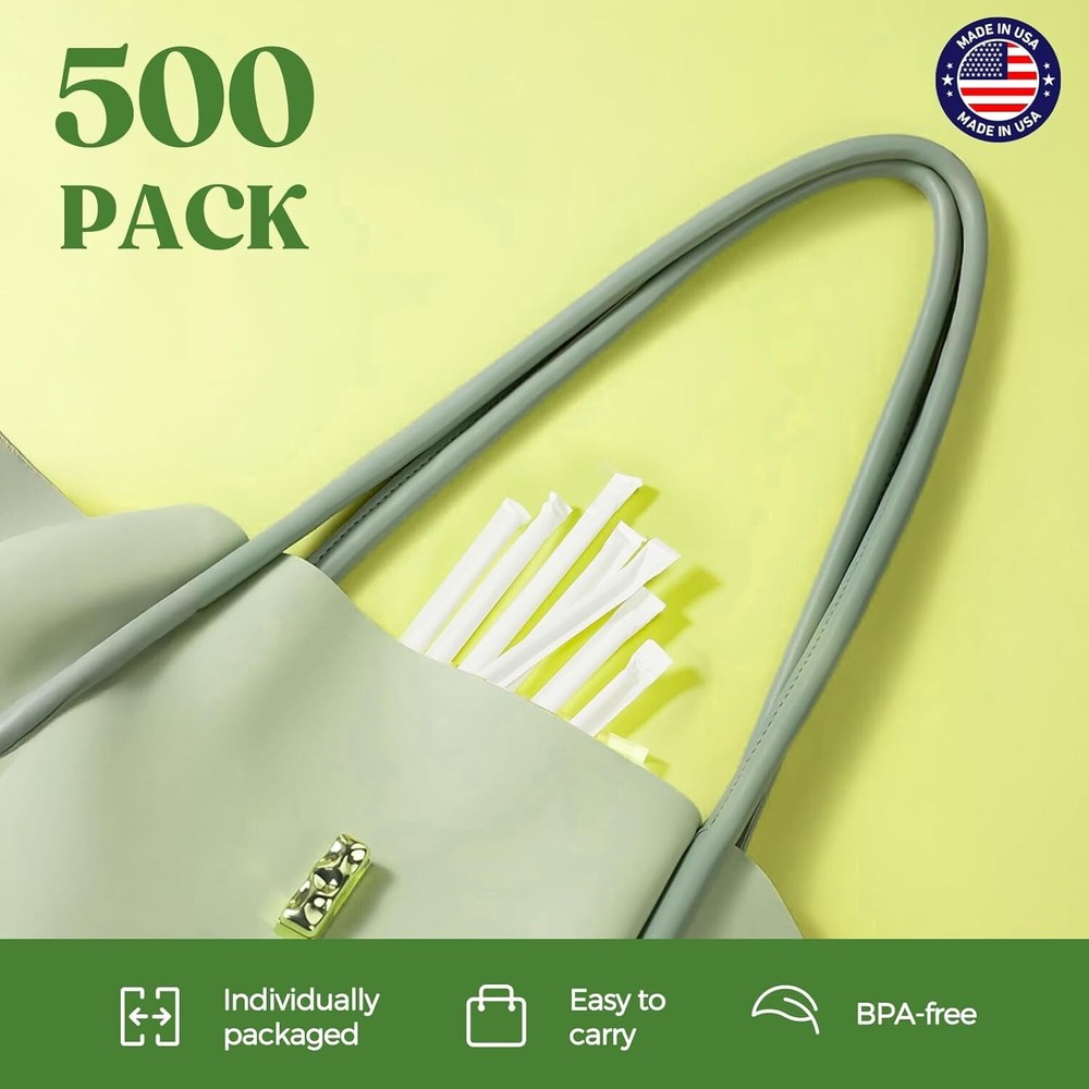 500/1000pcs Individually Wrapped Clear Plastic Drinking Straws Made in USA