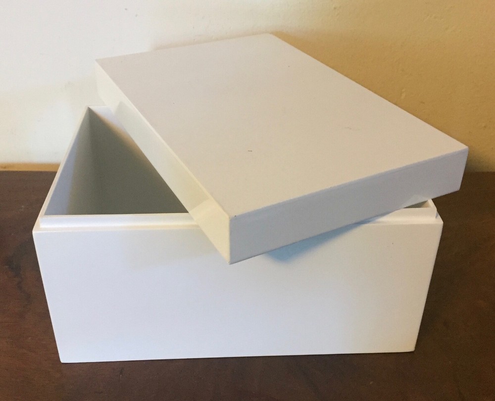 Mid-Century Modern MCM White Acrylic Rectangular Storage Trinket Desk Box Cover