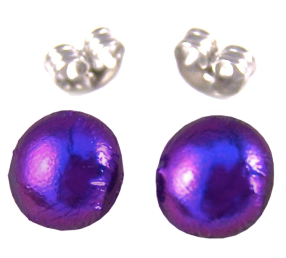 DICHROIC GLASS Post EARRINGS Tiny 1/4" 7mm Deep Purple Violet STUDS Micro Dots