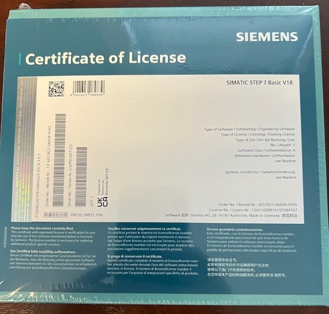 5 - Copies Siemens Simatic Step 7 Basic V18 Certificate License