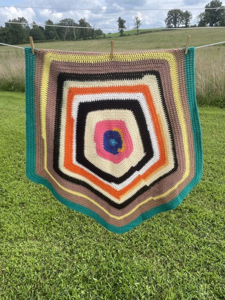Handmade Pentagon Crocheted Afghan Or Throw In Chevron Pattern