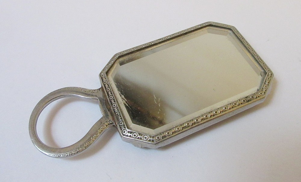 Antique Chatelaine Mirror Striped Enamel Finger Ring