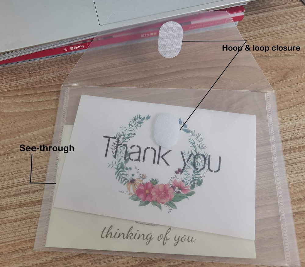 36 Pack 5x7 Clear Plastic Envelopes File Holder with Hook and Loop Closure