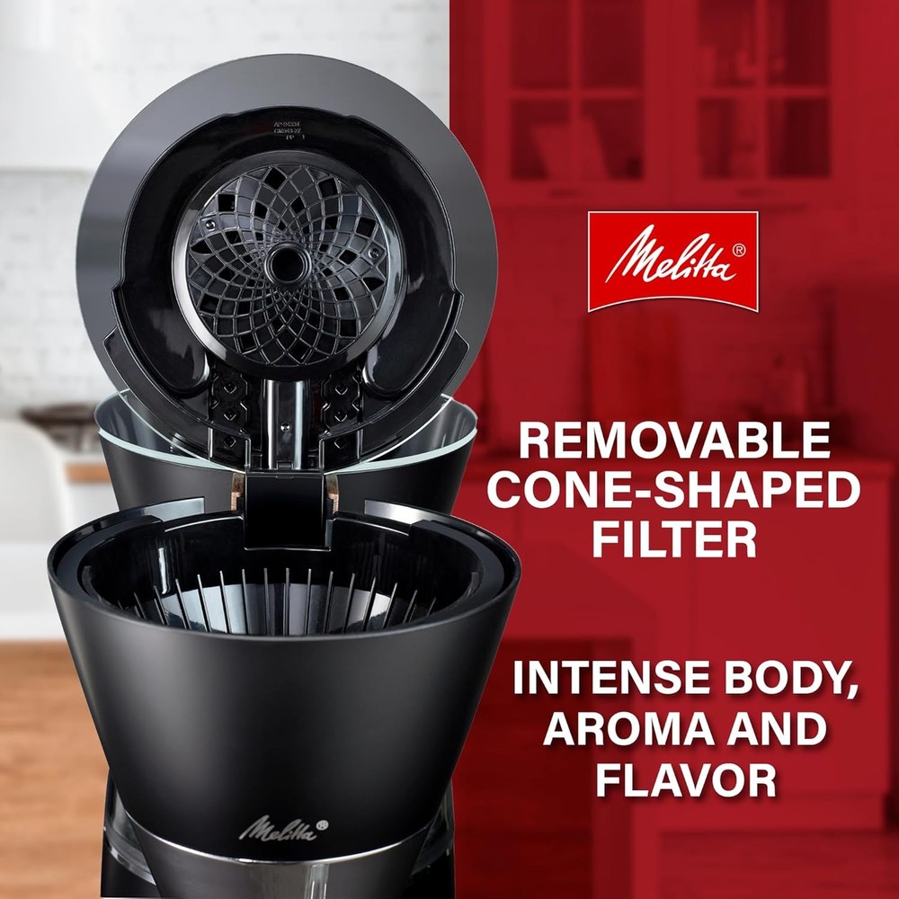 Melitta Vision 12-Cup Automatic Drip Coffee Maker with 5-Pack Filters - Black
