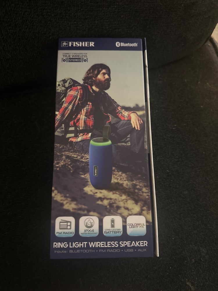 FISHER Bluetooth Speaker Water Resistant, 3 Hour Playtime, Colorful Light