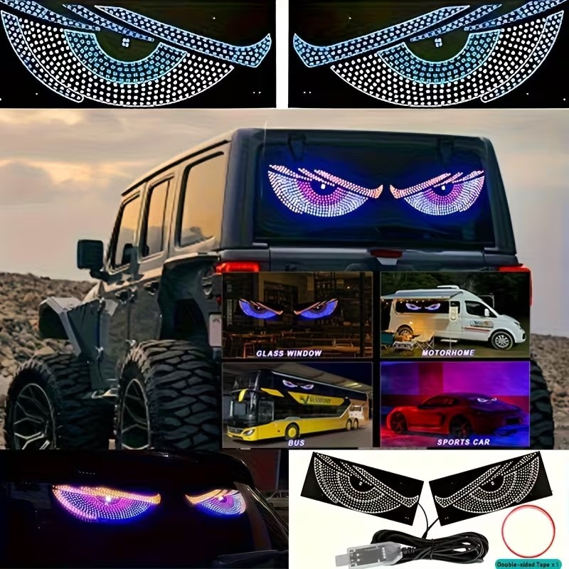 2PCS LED Devil's Eye Light Dynamic Lamp Evil Eye Front Rear Window Decoration