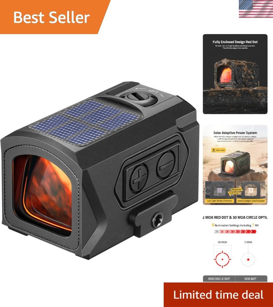 Solar Enclosed Red Dot Sight, Multi-Reticle 2 MOA Dot & 30 MOA Circle for RMR...