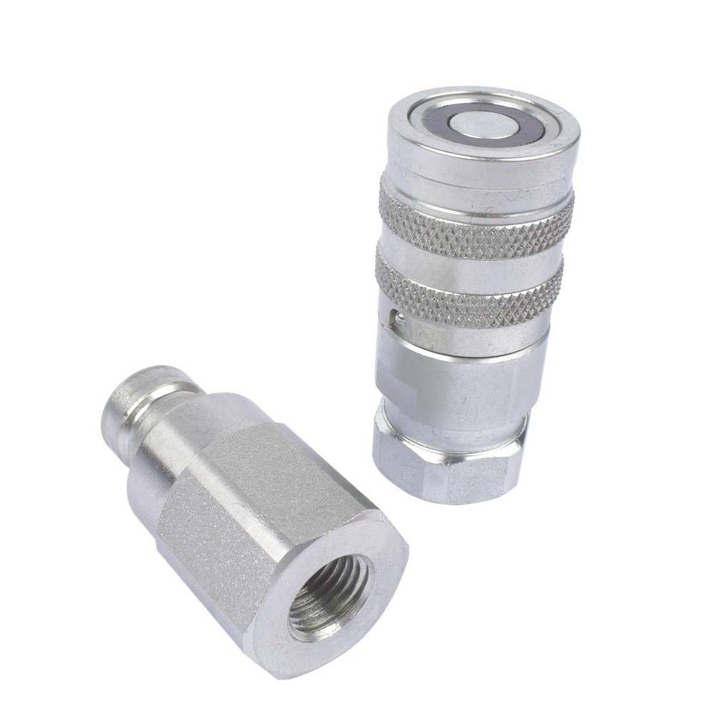 1/4" NPT Thread, 1/4" Body Flat Face Hydraulic Quick Connect Coupler Set w/Du...