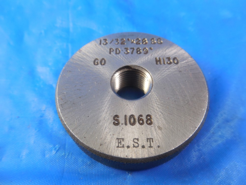 13/32 28 SS SOLID THREAD RING GAGE .4625 GO ONLY P.D. = .3789 INSPECTION TOOL
