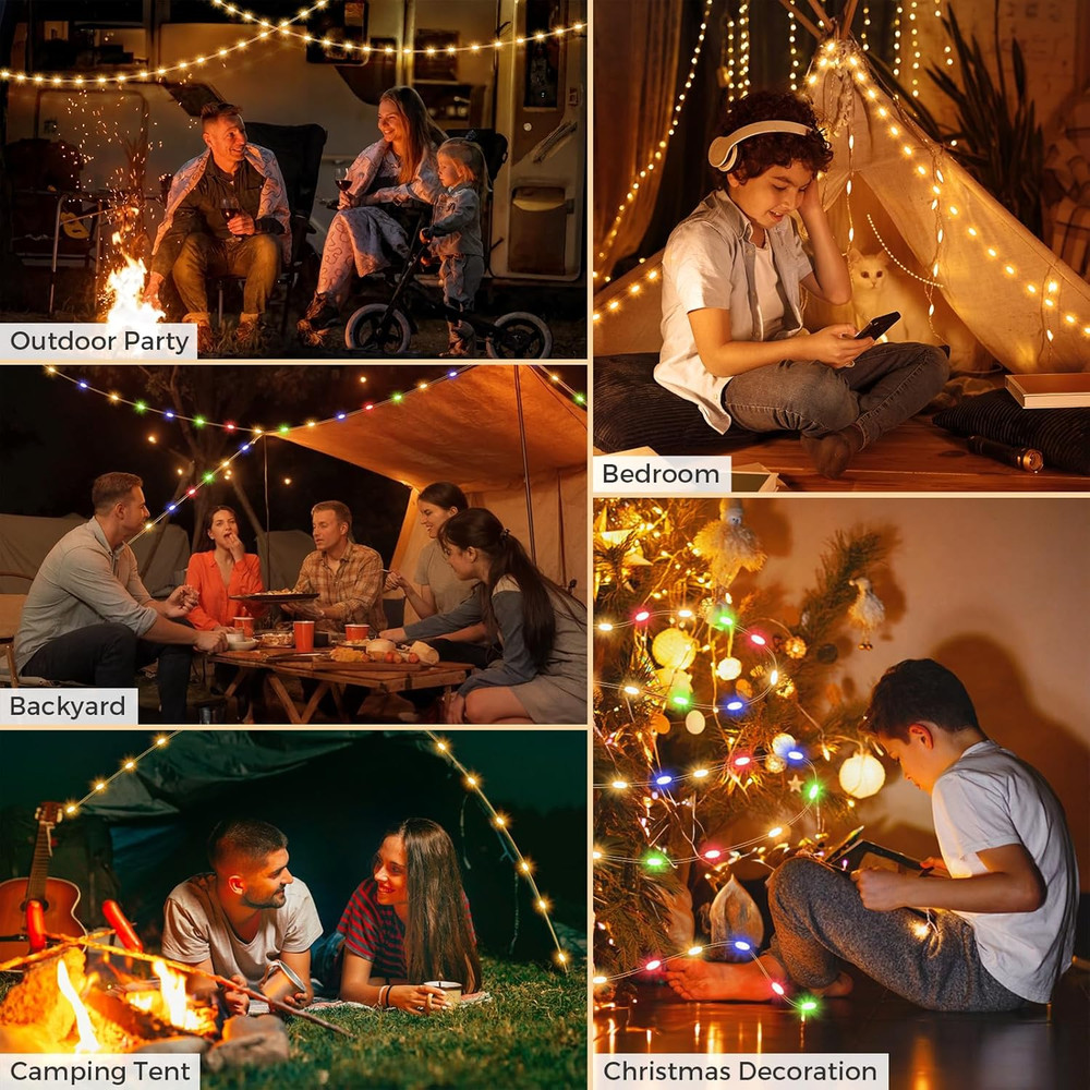 Camping String Lights, Quick Storage 32.8FT Rechargeable Tent Lights String w...