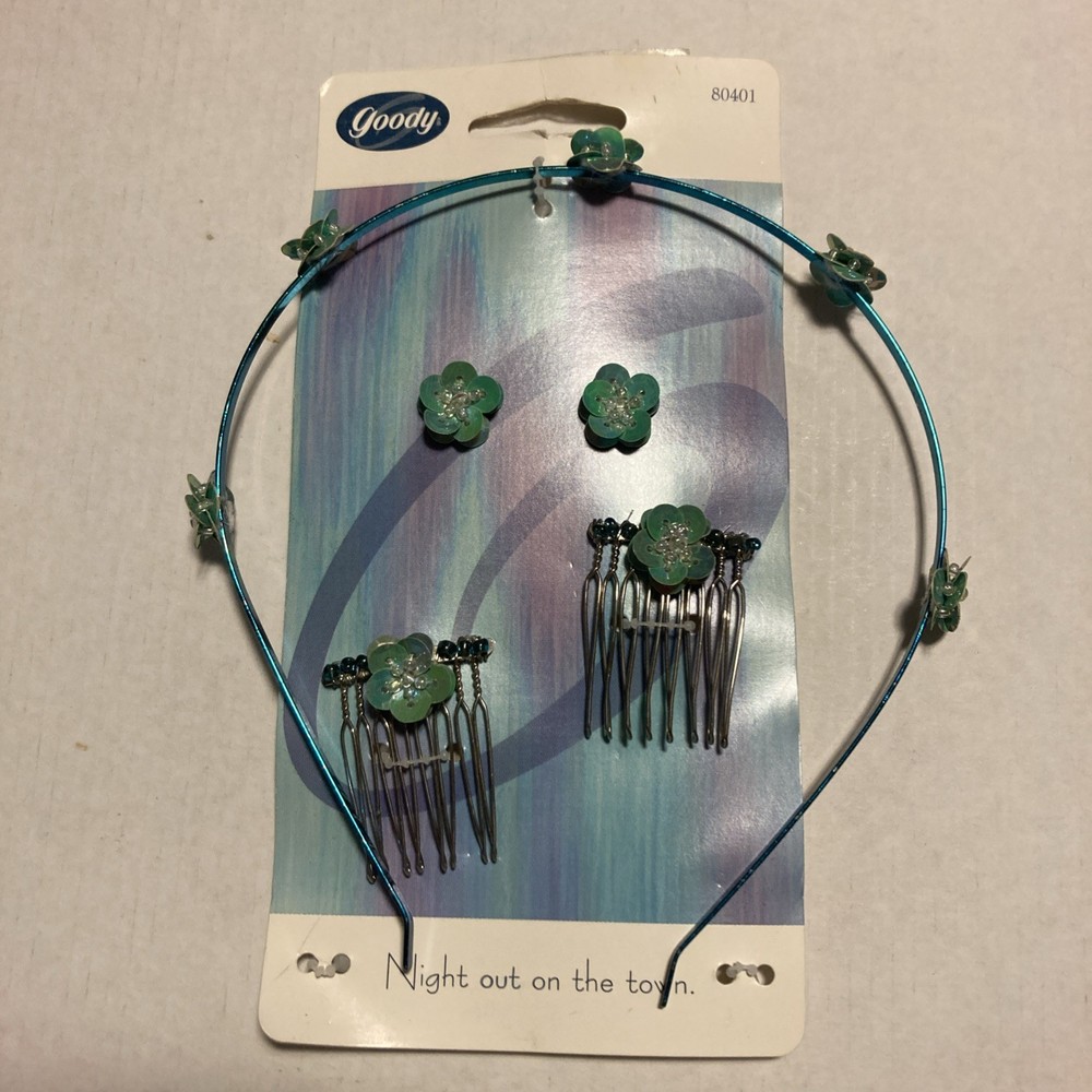Goody 3-pc Sequins Head Piece Set (3 Diff.) White Black Turquoise New 2000 Y5 H1