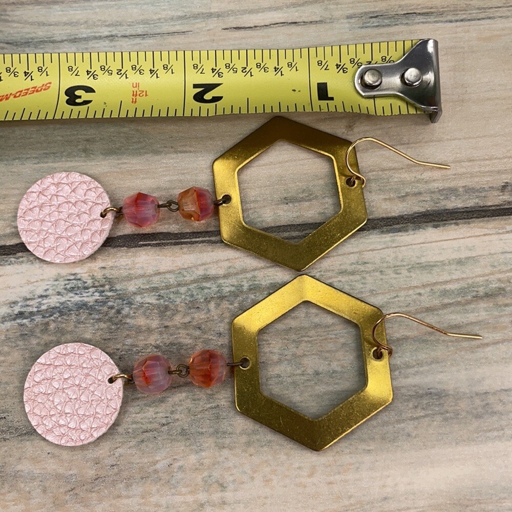 Adorned Crown Artisan assemblage hexagon drop earrings
