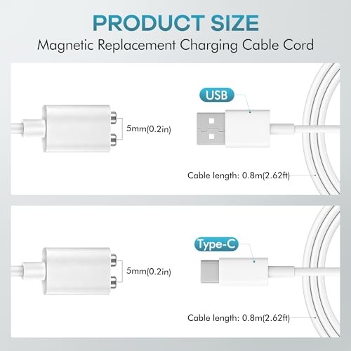 2PCS 5MM Magnetic Charging Cables, Rose Charger Replacement, USB-A & USB-C,
