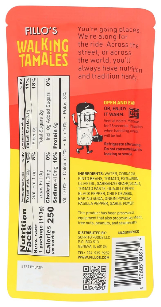 Tamale Wlk Bean Salsa Roja 4 OZ