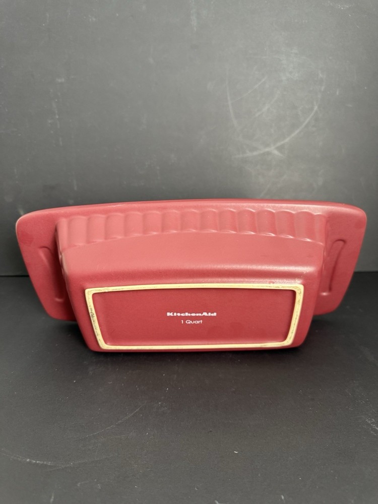 KITCHENAID 1 QUART LOAF PAN MAROON/CREAM CERAMIC STONEWARE EUC!