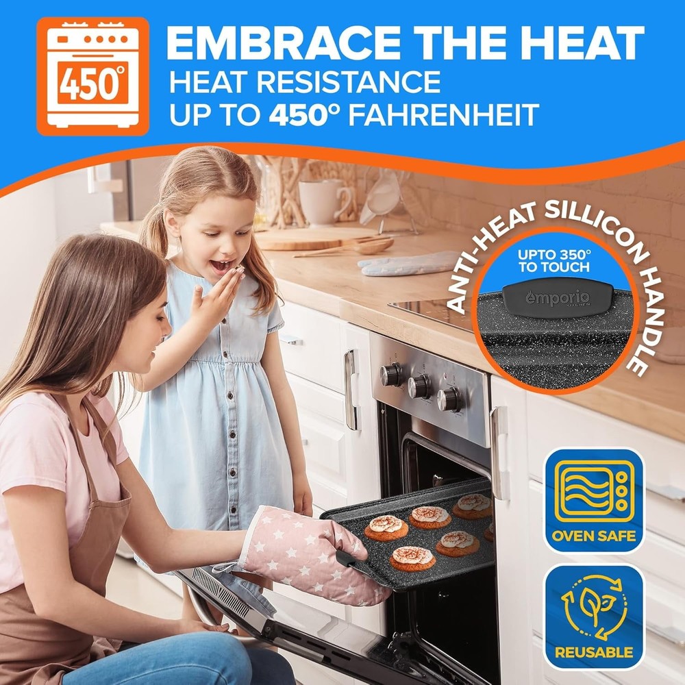 Baking Pan Set Nonstick Coating Carbon Steel Bakeware Set W/ White Silicone