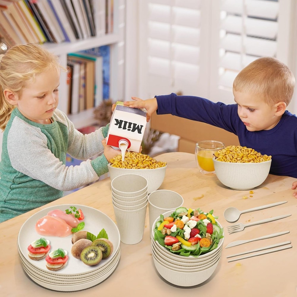Wheat Straw Dinnerware Sets -DAPIPIK 42 Piece Unbreakable Dinnerware Sets for 6,