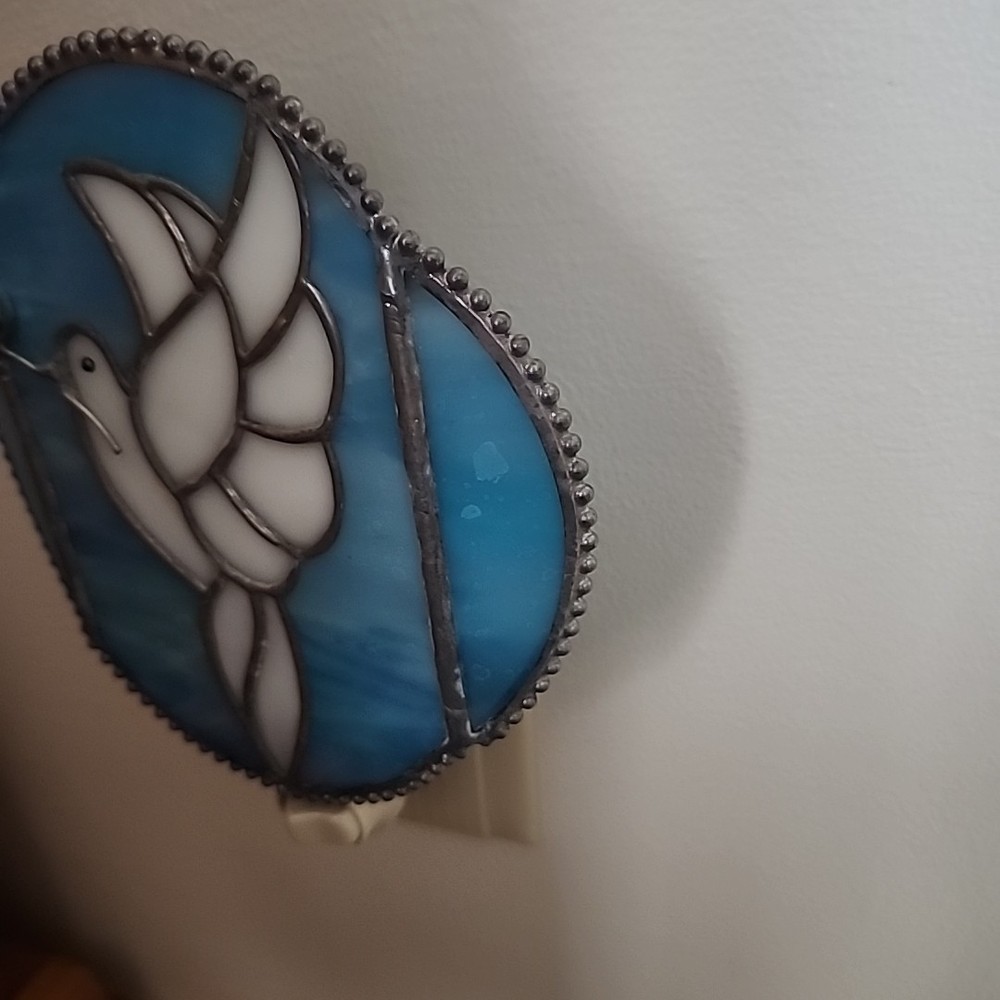 Stained Glass Dove Blue White Night Light Nightlight Plug In