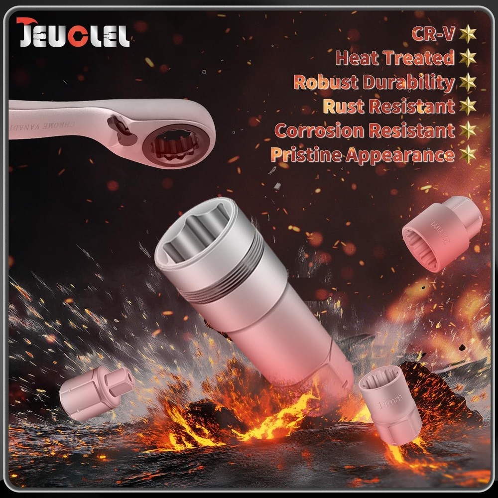 17PCS Pass Through Socket Set Chrome Vanadium Steel Space-Saving Efficient Grip