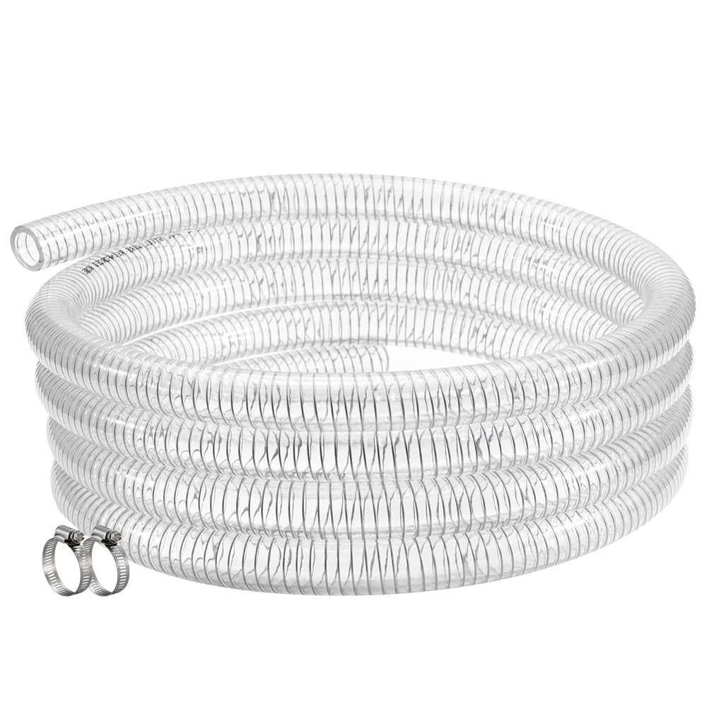 Suction Hose 3/4" ID - 25ft Clear Wire Reinforced Vinyl Tubing Heavy Duty PVC...