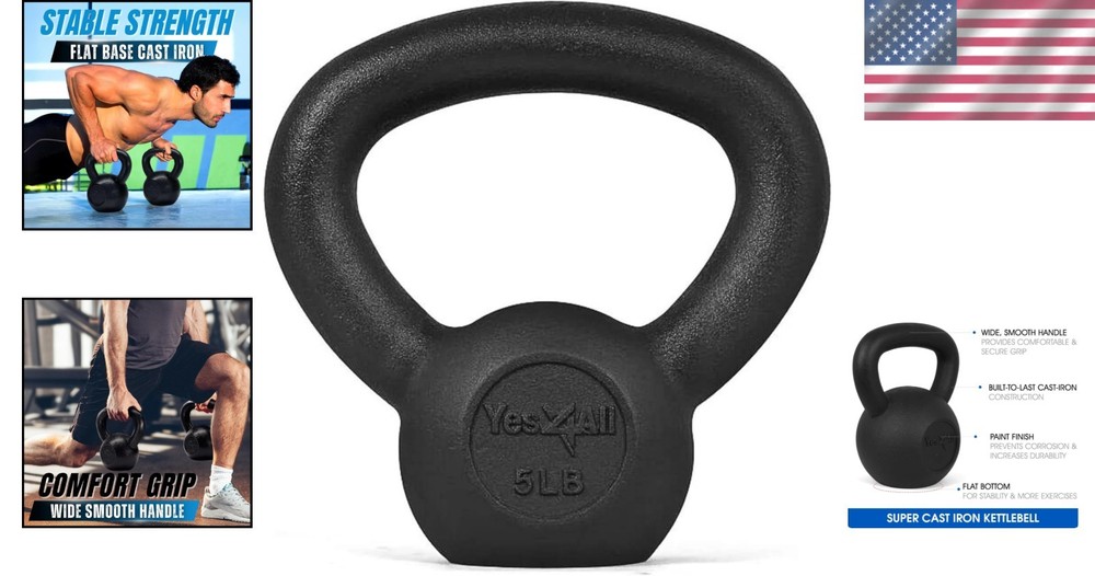 Solid Cast Iron Kettlebell - Durable 5-80 Lbs for Ultimate Strength Training