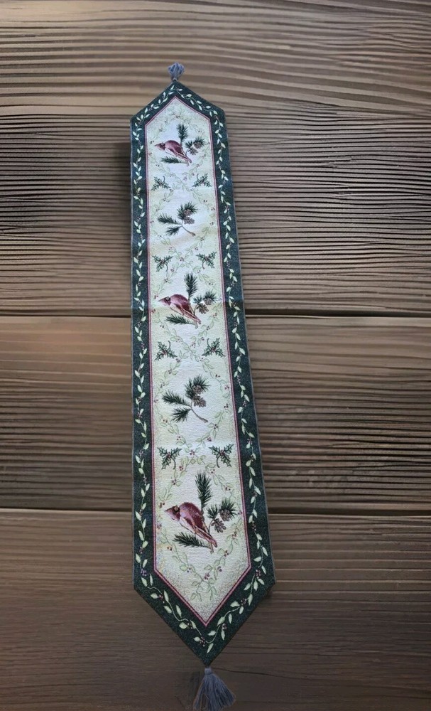 Christmas Cardinals Pine Cones Pointed Table Runner 72"