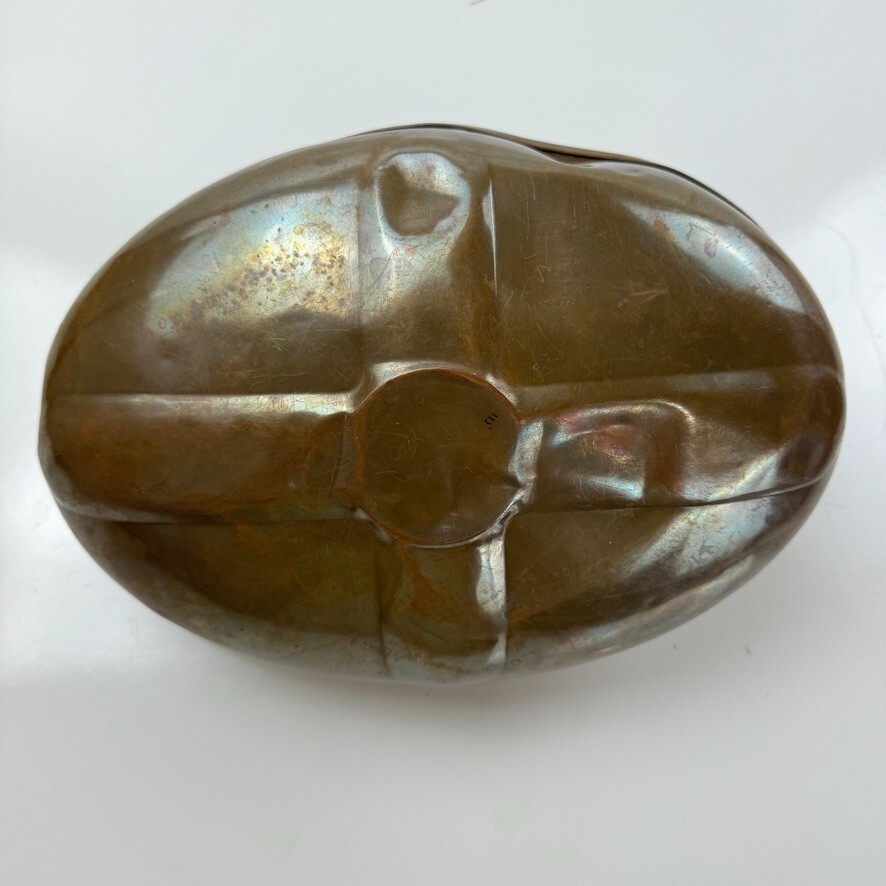 Antique Copper Bed Warming Pan Oval Lid With Handle 5" Tall 11.5" Long
