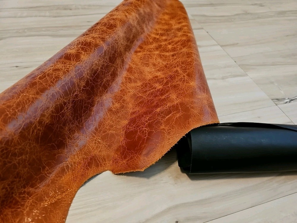4oz BURNT ORANGE VINTAGE DISTRESSED D-SHOULDER LEATHER HIDE PANEL,SHEET 11+sq