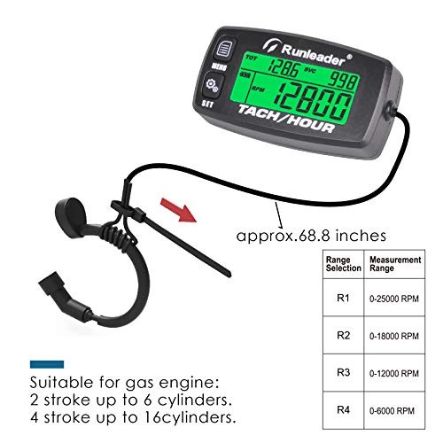 Digital Gas Engine Tachometer, Hours & RPM Record,Backlight Hour