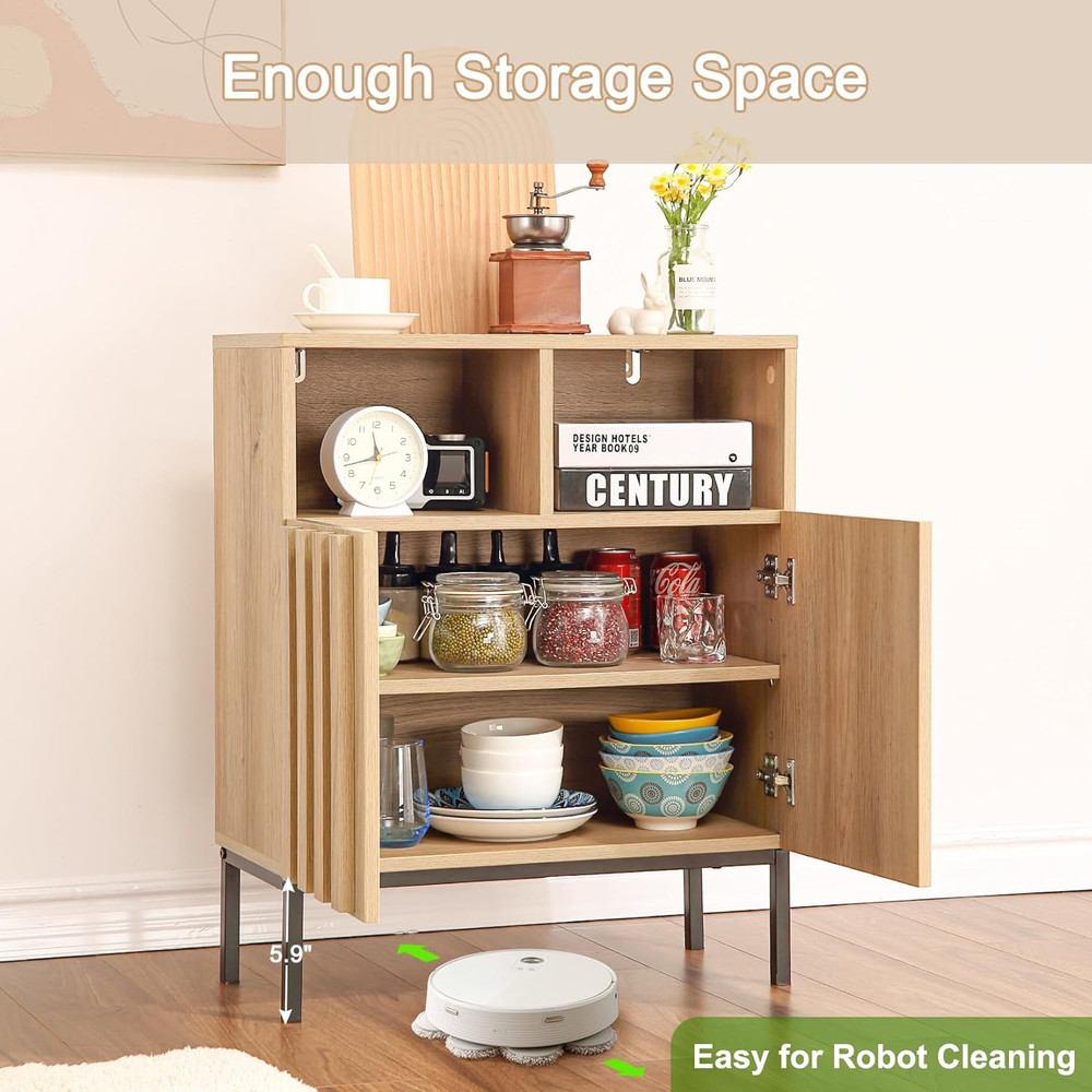 Modern Industrial Buffet Cabinet with Storage & Adjustable Shelf, Fluted Design