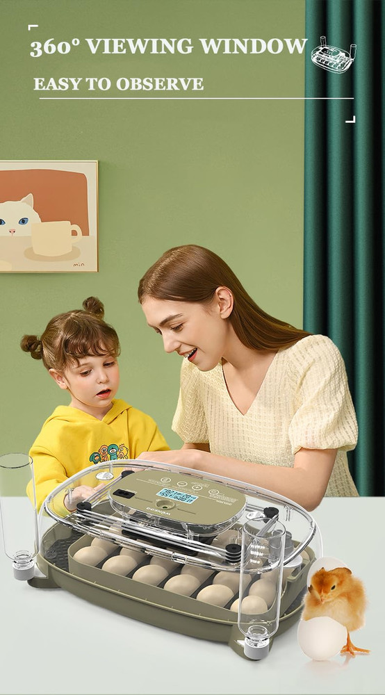 Smart Egg Incubator with Automatic Egg Turner & Built-In Candler, Stable Tempera