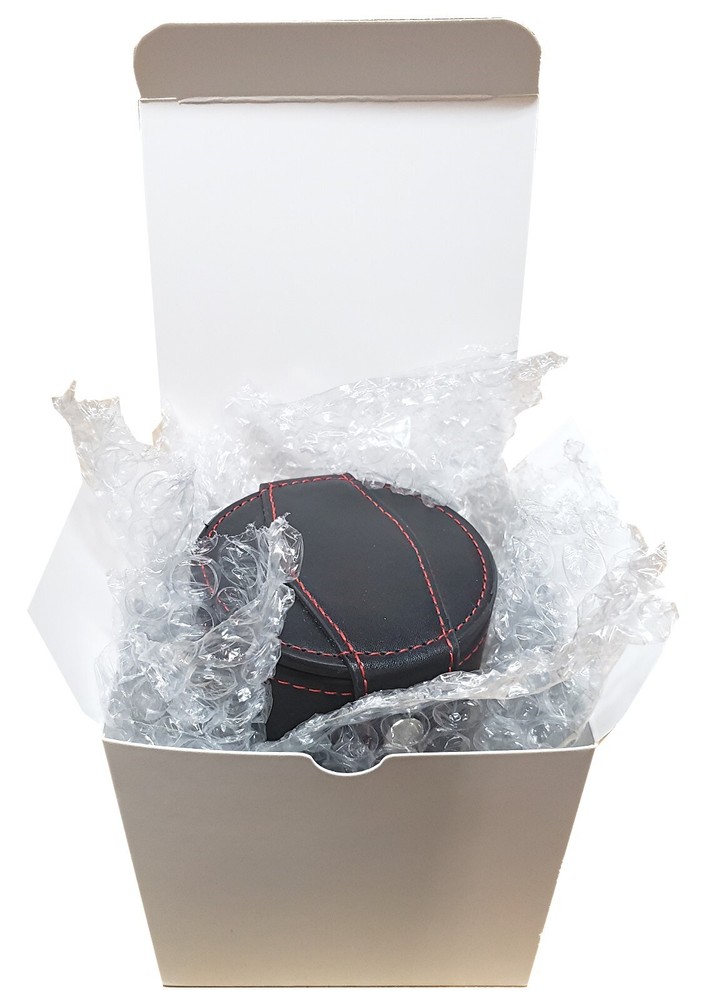 Set (6) Marbleized Dice Pearl + PU Leather Red Felt Lined Cup Compartment Boxed