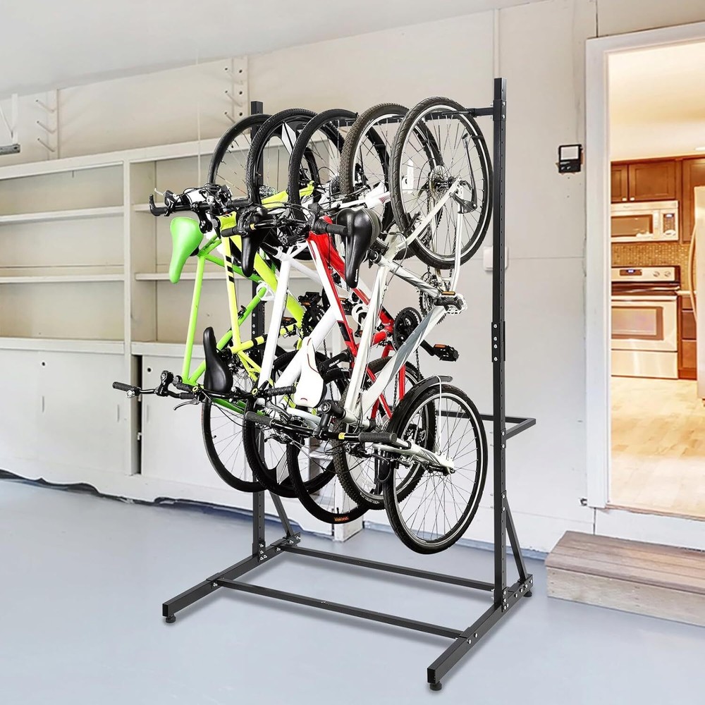 5 Bikes Vertical Rack Stand Steel Bicycle Storage Organizer Holder Adjustable