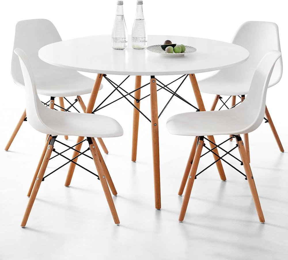 5-Piece round Dining Table Set, Small 35.5" Kitchen Table Chairs Set of 4 Space