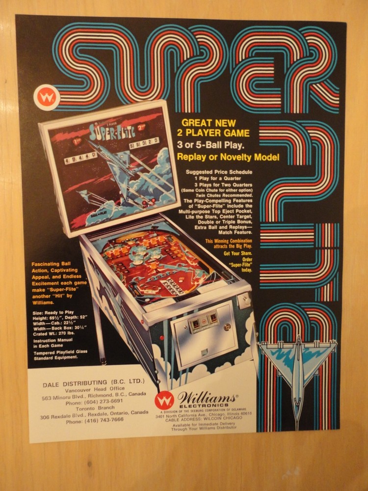 Super Flite Pinball Machine Flyer Williams Original Brochure