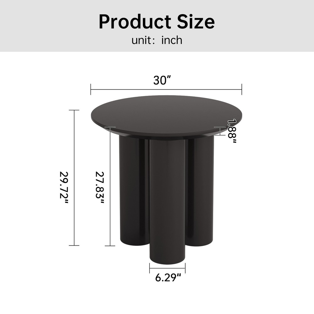 30" Round Dining Table Black Modern Kitchen Table Small Dining Room Table for 2