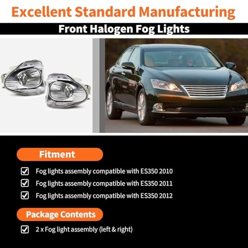 Front Fog Lights Assembly Compatible with ES350 2010 2011 2012 Pair Left &