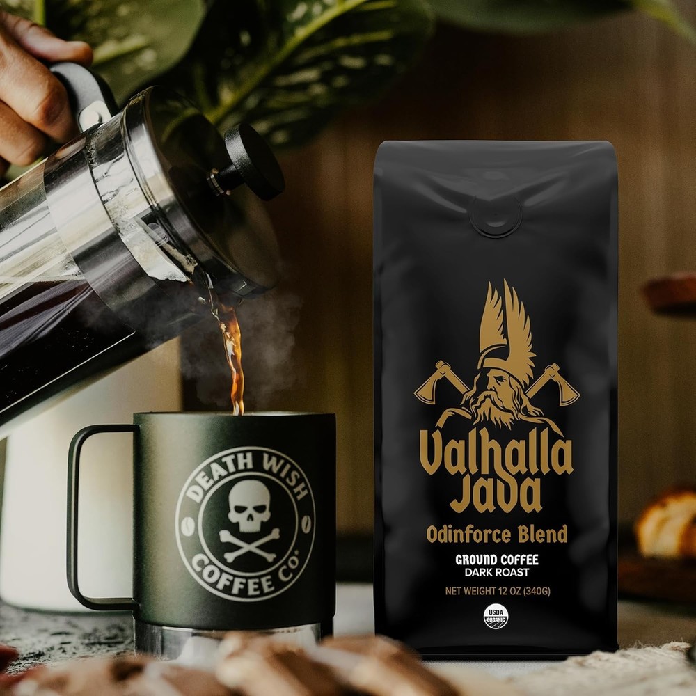 Valhalla Java Dark Roast Ground Coffee, 12 Oz, Bold & Intense Blend of Arabic...