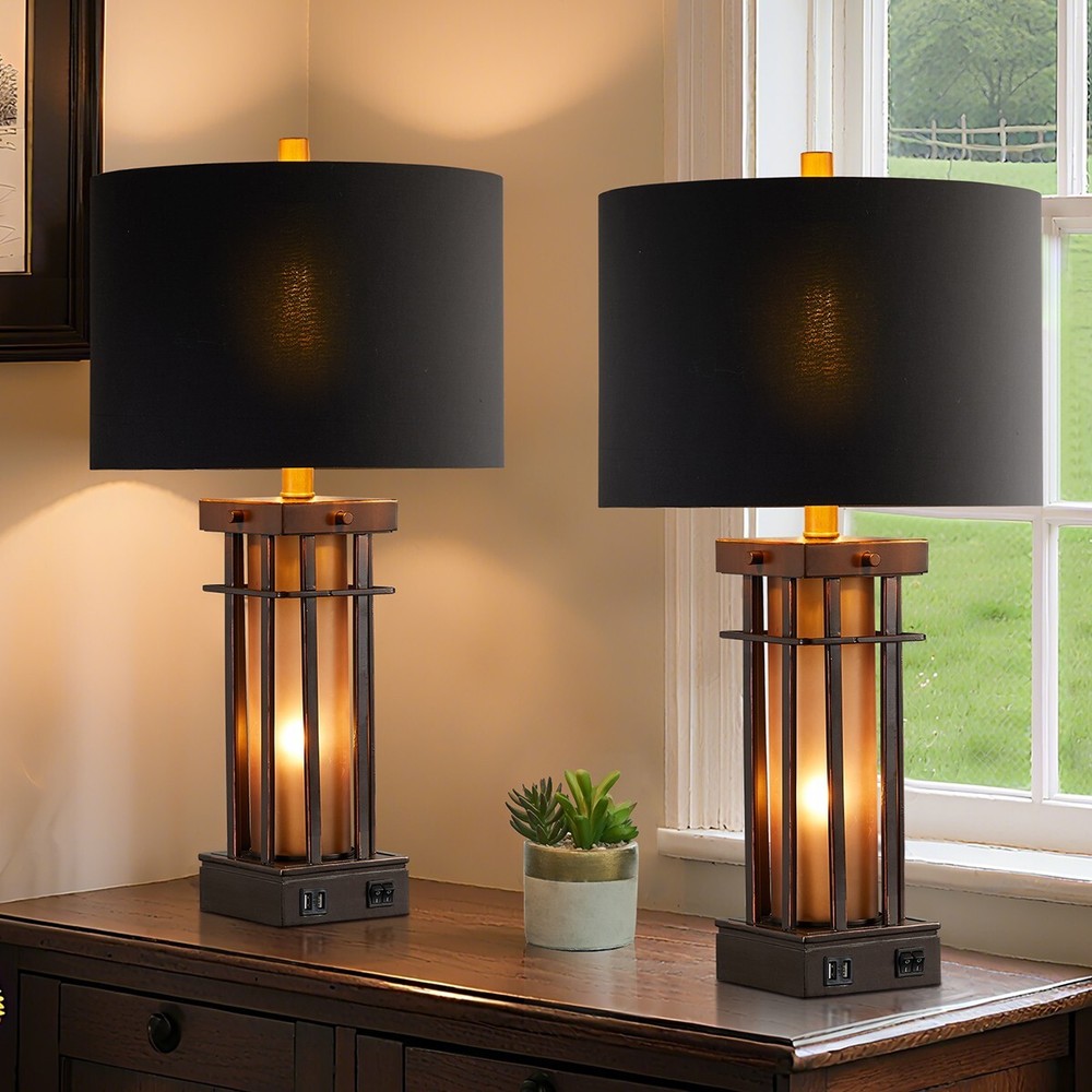 ✨ 2-Pack 25" Jacolbi Table Lamps | Dual USB + Night Light | Modern Design✨