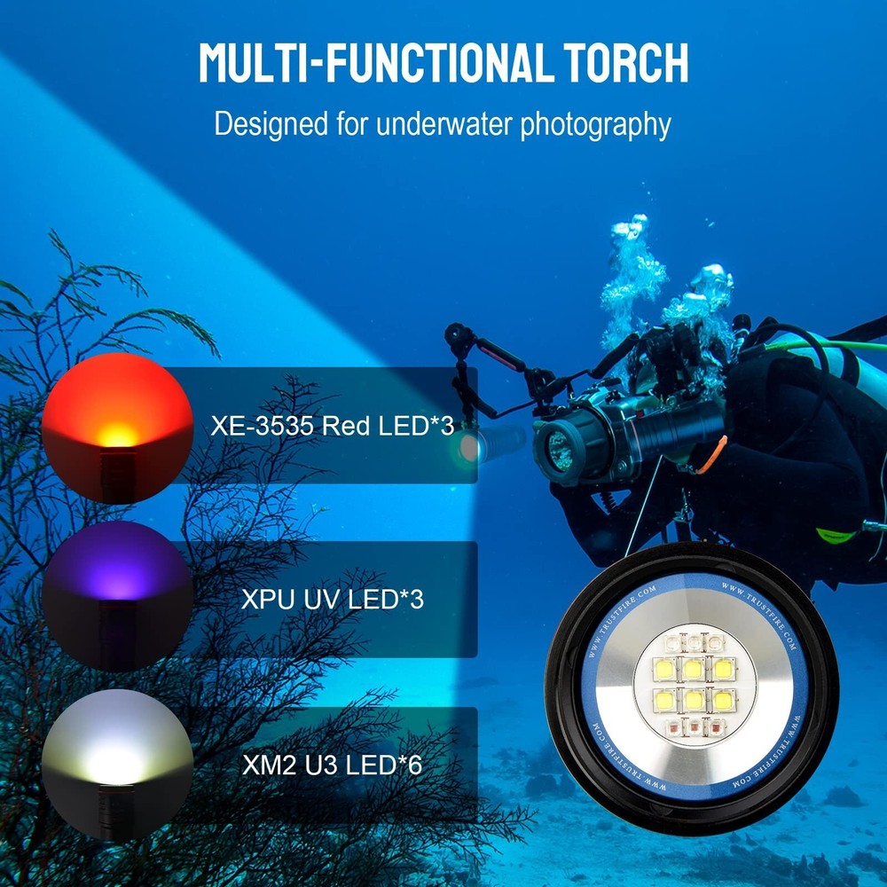 Trustfire DF50 6500 Lumen Scuba LED Diving Light Flashlight Underwater 70M Torch