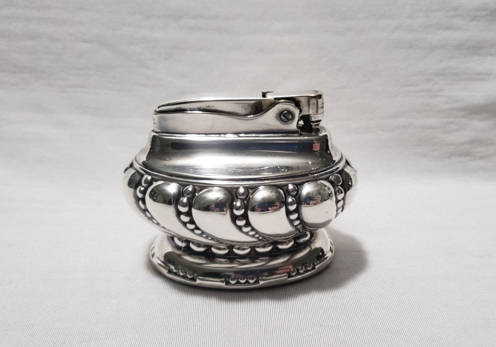 Ronson Crown Table Lighter Silver Tone Swirl Vintage Untested