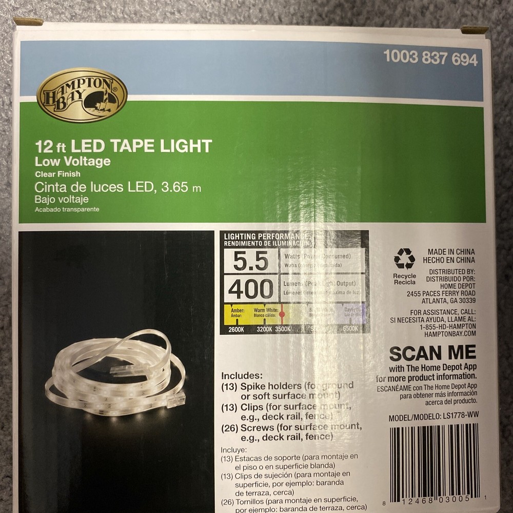 Hampton Bay LED Tape Light Landscape - Pathway Integrated - 12 ft - Clear Finish