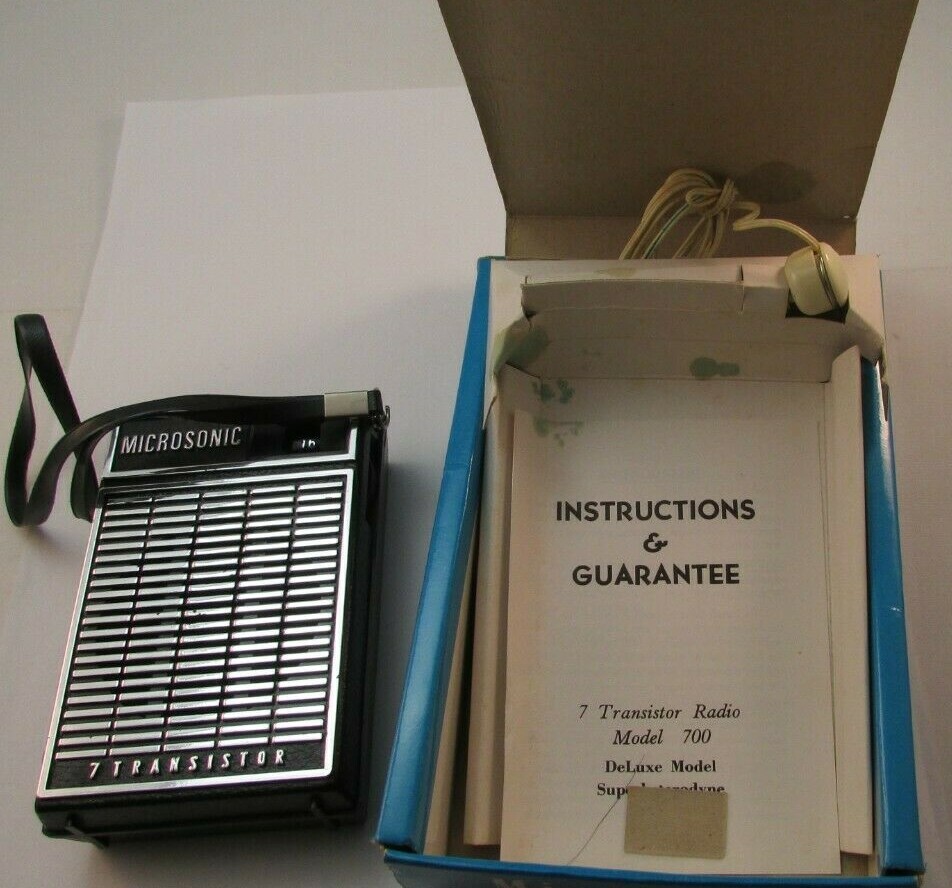 Vintage Microsonic 7 Transistor Radio Model 700 Box Instructions Earplug Tested