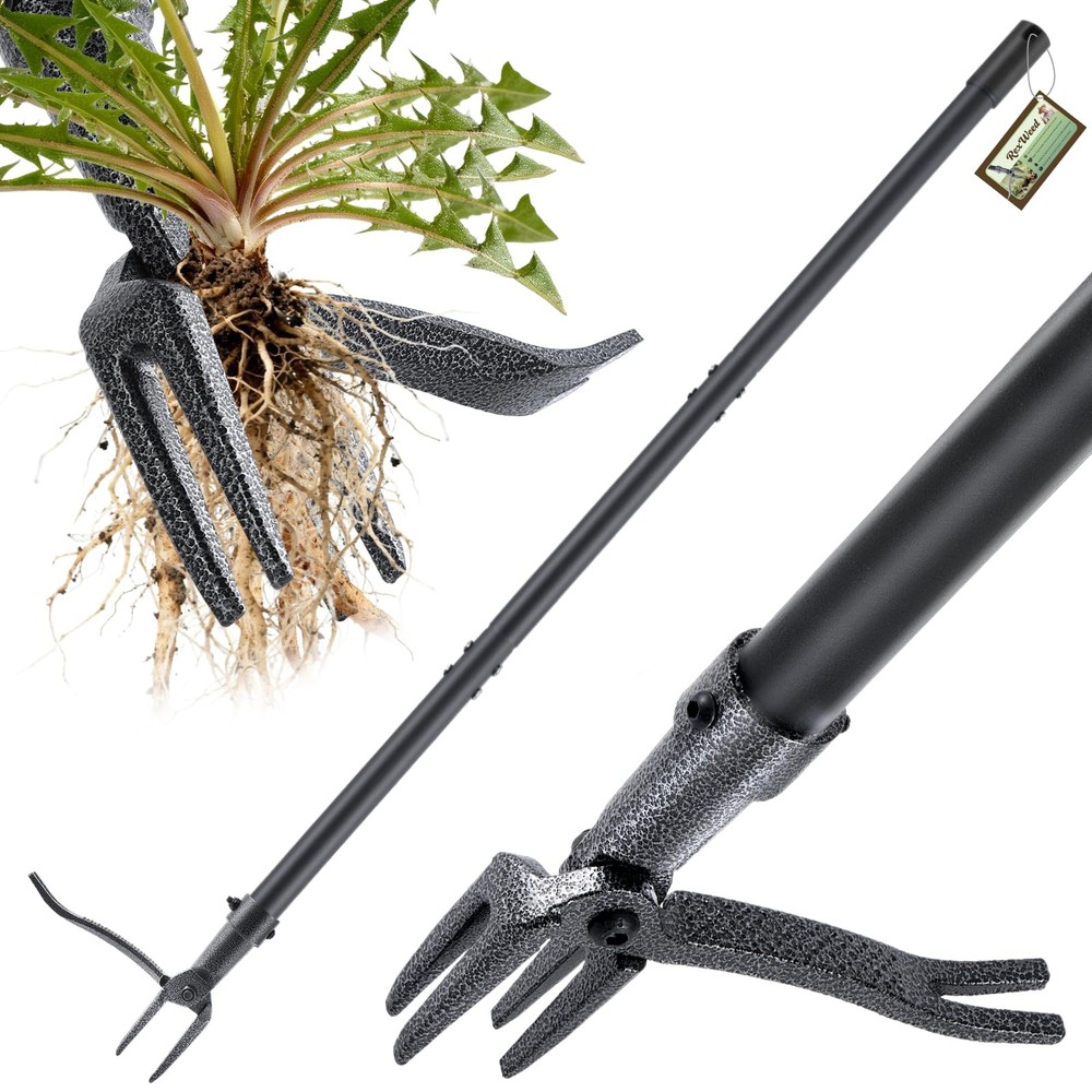 RexWeed Weed Puller, Stand Up Puller Tool with Steel Long Handle & Black